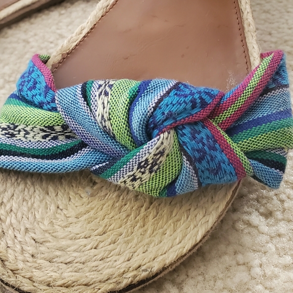 Mia Boho Bow Espadrille Beachy Flat Sandals Blue Green Pink 9m Like Anthro - Picture 4 of 8